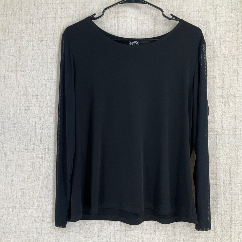 Clara Sun Woo Top Sz L Black Mesh Long Sleeve Minimalist Capsule Lightweight USA